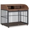 GO 44'' Heavy Duty Large Dog Crate Furniture for Large Medium Dog with Lockable Wheels, Wooden Dog Crate Dog Kennel