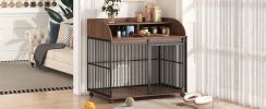 GO 44'' Heavy Duty Large Dog Crate Furniture for Large Medium Dog with Lockable Wheels, Wooden Dog Crate Dog Kennel